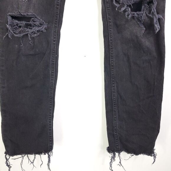 Gap Jeans Women 24 00 Cheeky High Rise Straight Ripped KNee Raw Hem Washed Black - Picture 4 of 10